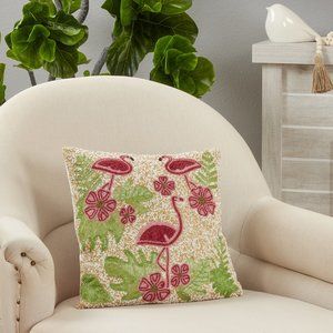 Beaded Flamingo Accent Throw Pillow Cover - 16"